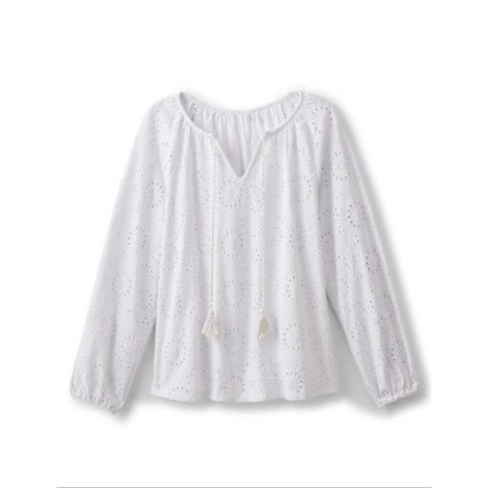 Soft Surroundings $89 Rhiannon Eyelet Peasant Top White PXL NWOT - Picture 2 of 8